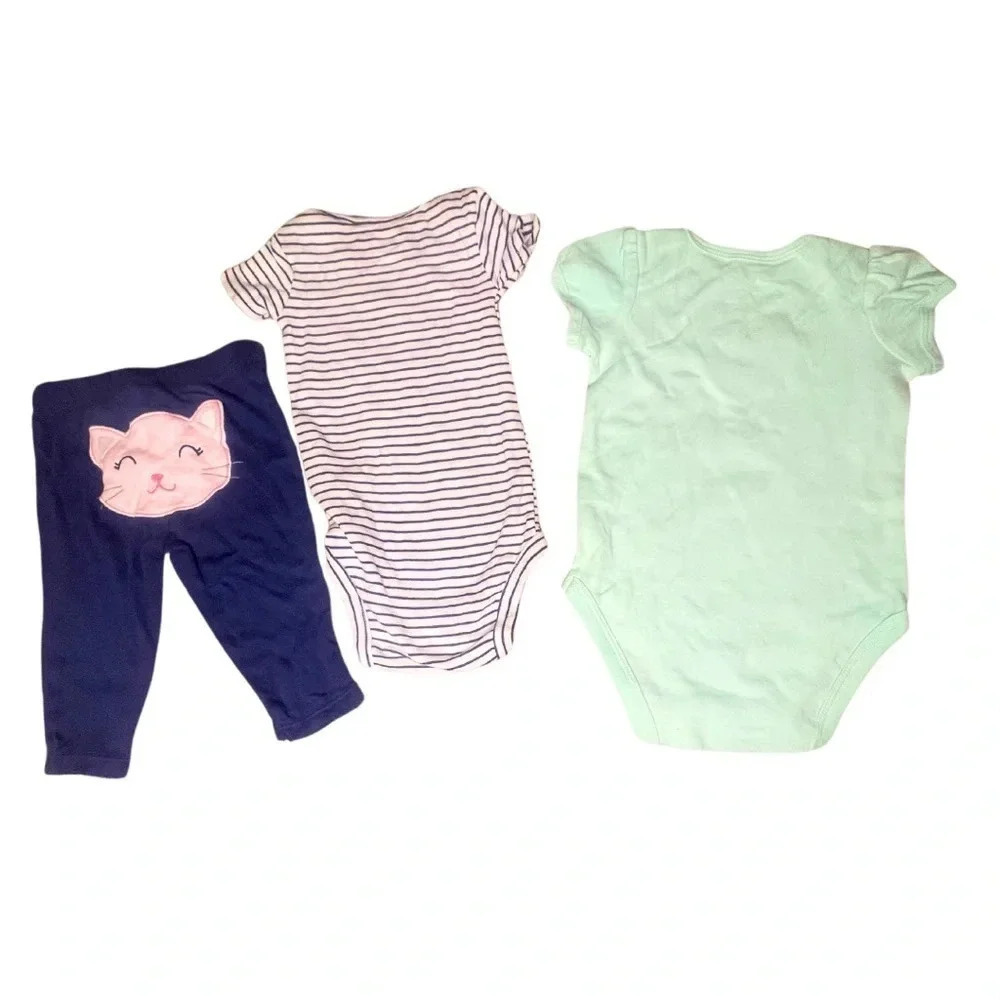 Carter’s and Jumping Beans Baby Girl Cat Bundle – 100% Cotton– 3-Piece Set - Picture 2 of 5